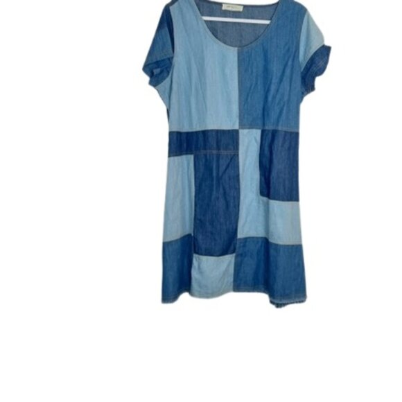A Beautiful Soul Dresses & Skirts - A Beautiful Soul Womens Shift Dress Blue Chambray Patchwork Raw Hem XL